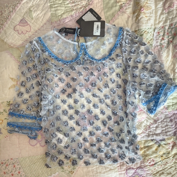 Sretsis Blue Daisy Sheer Blouse - Picture 1 of 6